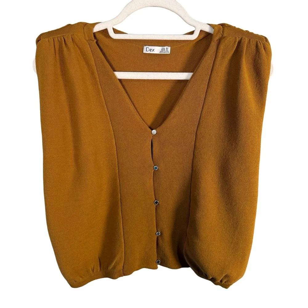 Dex Mustard V-Neck Buttoned Sweater Size XS Minimalist Office Business Casual
